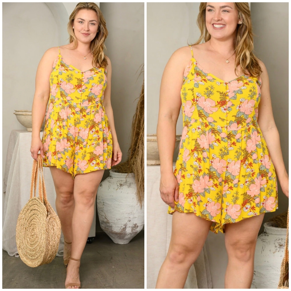 PLUS SIZE Boho Chic Yellow Spaghetti Straps Romper
